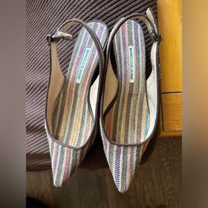 Manholo Blahnik Leather Striped Slingback Flats